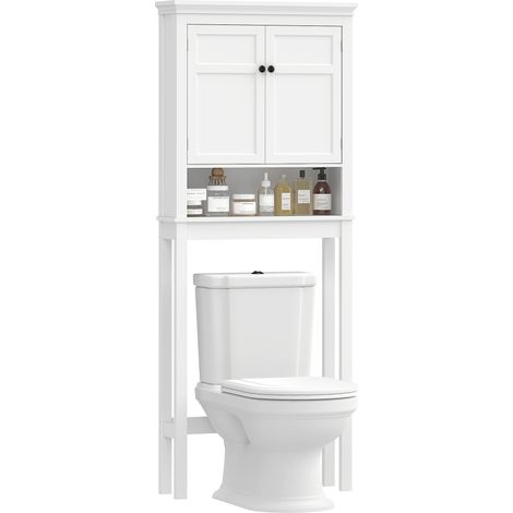 Mobiletto per WC, mobiletto sopra il WC, mobiletto per lavatrice, mobiletto da bagno, armadio a 2 ante con ripiani regolabili, bianco