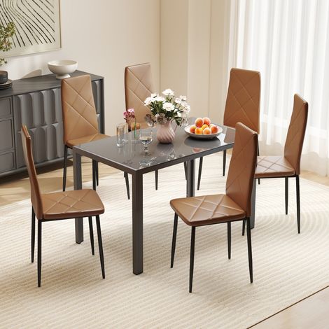 Juego de 6 sillas de comedor de piel sintética, sillas de cocina de respaldo alto con costuras en forma de diamante y patas de acero, sillas modernas para cocina, dormitorio, oficina y sala de estar, 