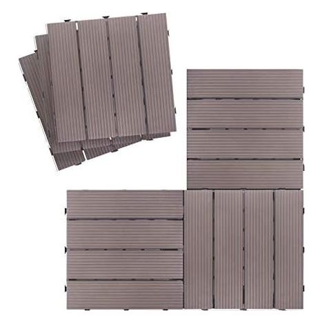 Outdoor Interlocking Floor Tiles, Weatherproof Non-Slip Patio Pavers, Four Slat Plastic Composite Interlocking Decking Tiles, 12 Pieces