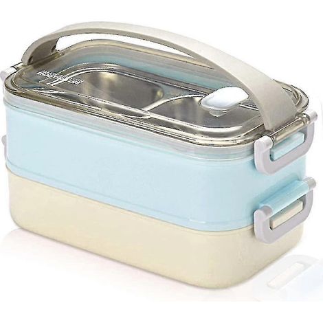 Boîte à lunch isotherme portable en acier inoxydable à 2 compartiments, 1,6 l, idéale pour l'école et le bureau. (1/5)