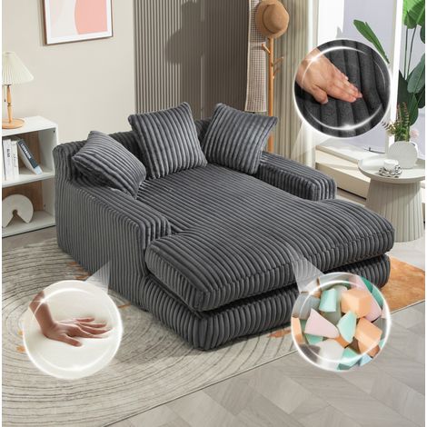 Poltrona chaise longue 125 x 155 x 63 cm in velluto a coste grigio scuro DESVIAE (1/5)