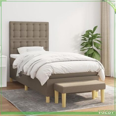 Sommier à lattes - 3137457 - 100x200 cm - Tissu taupe - Matelas 20 cm ressorts ensachés (1/5)