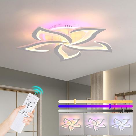 Plafonnier LED 50W,5 Pétales,Dimmable Télécommande,Blanc Ambiance RGB liée,3000K-6000K,10-100%,APP,mémoire,veilleuse,minuterie pour salon chambre cuisine salle à manger (1/5)