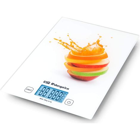 Orbegozo PC 2025 - Bilancia da cucina digitale, superficie in vetro temperato, 29,5 x 21 cm, capacità massima 20 kg, scala 1 g, funzione tara, controllo touch (1/5)