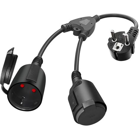 Rallonge avec 2 Prises Schuko, Double fiche, câble Court étanche IP44 pour extérieur, avec 2 Prises Secteur, câble en Caoutchouc, 1,5 mm², 16 A/250 V, pour la Maison et Le Bureau (1/5)
