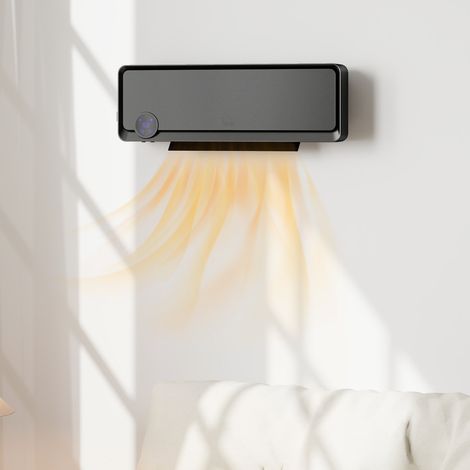 Calefactor Eléctrico de Pared 1000W/2000W Estufa con Pantalla LED IPX2 y Mando a Distancia 56x11,7x18,5 cm Negro (1/5)