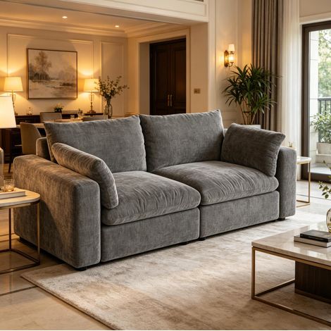 Divano modulare a 2 posti grigio 180 x 91 x 83 cm DESVIAE (1/4)