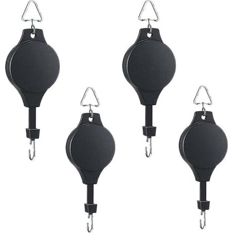 Lot de 4 crochets rétractables pour plantes, enrouleur, support de suspension réglable pour paniers de jardin, pots et autres contenants. (1/2)