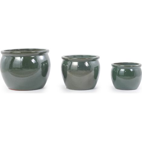 Vaso in ceramica artigianale Ø 37 cm blu-verde antico lucido con smalto puntinato (1/5)