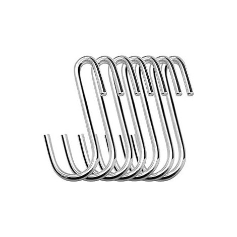 Paquete de 20 ganchos grandes de 6 cm en forma de S para colgar, resistentes, para cocina, baño, dormitorio y oficina (20 unidades, pequeños, plateados)