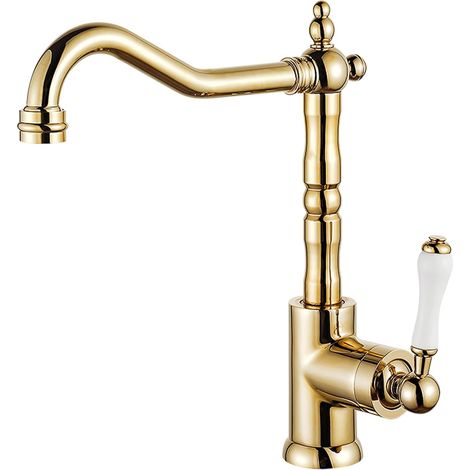 Vintage kitchen sink faucet, mixer faucet, swivel bathroom sink faucet, single handle, brass, gold