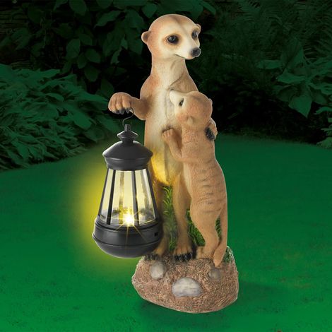 Famiglia di suricati a LED solari Dipinto a mano e senza fili con sensore automatico di luce diurna 8 ore di illuminazione Dimensioni: 30 x 14 x 11 cm (1/4)
