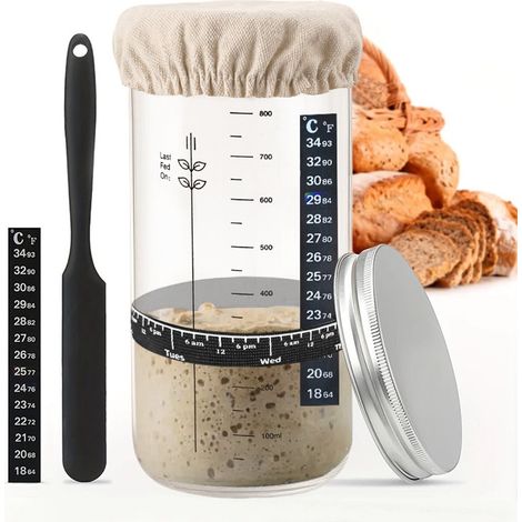 Kit de démarrage pour levain - Kit de démarrage pour levain - Fermenteur domestique - Kit de levain simple - Fabrication du pain - Verre - Transparent (1/5)