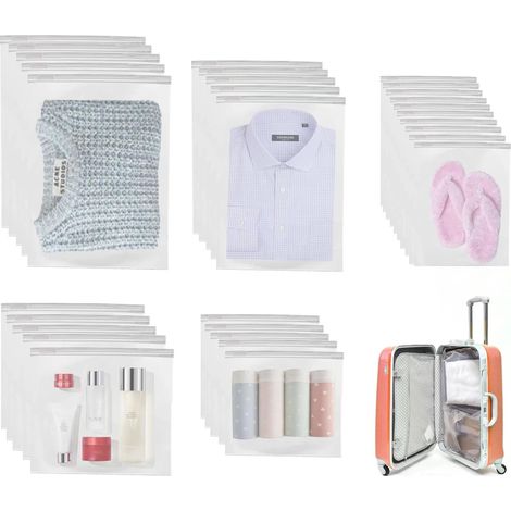 30 Pièces Sac Zipper Voyage,Sac de Rangement Plastique Transparent Dépoli à Fermeture à Glissière Vêtements Sacs Seal Pochette Étanche pour Costume Chaussures Cosmétique (5 Tailles) (1/5)