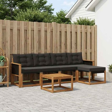 vidaXL Set di divani da esterno con cuscino 6 pcs Naturale e Nero (1/5)