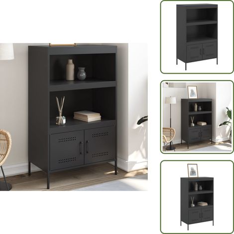 The Living Store Highboard Schwarz 68x39x113 cm Stahl - Industrielles Design - Hochschrank - Regal - Aufbewahrung - Wohnraum (1/5)