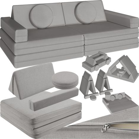 Canapé modulable de jeu 8 pièces fonction couchage gris