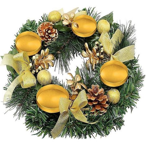 Weihnachts-Adventskranz, 30 cm (12 Zoll) Adventskerzenhalterring, künstlicher Weihnachtskranz mit Schleife