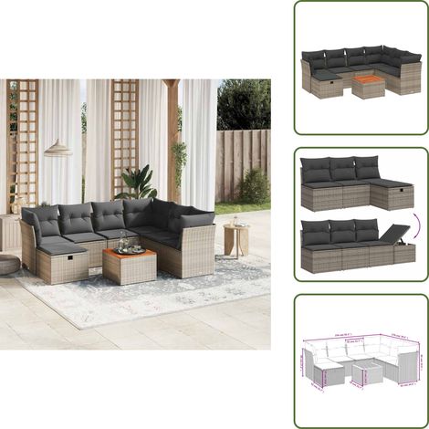 The Living Store 8-tlg. Garten-Sofagarnitur mit Kissen Grau Poly Rattan - Gartensorte - Outdoor Sofa Set - Lounge Möbel - Gartenmöbelset - Rattan Gartenmöbel
