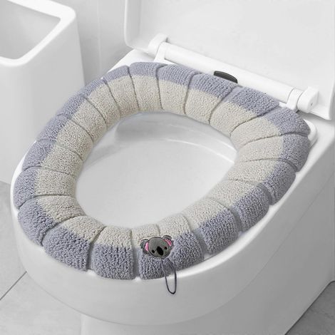 Housse de siège de toilette universelle chauffante avec poignée, coussin tricoté doux et lavable pour l'hiver (1/5)
