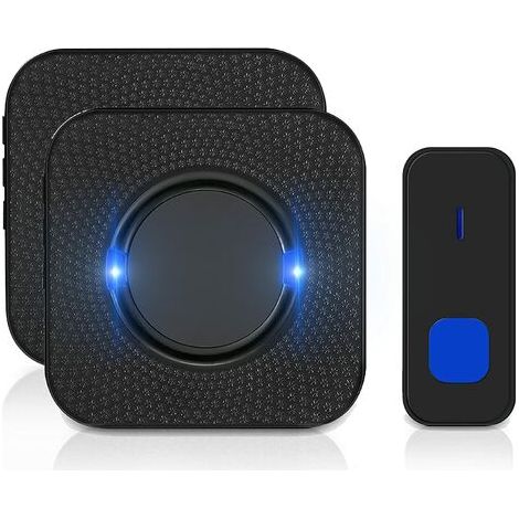 Sonnette sans fil étanche pour l'extérieur, avec 55 sonneries, 5 niveaux de volume, une portée de 300 m et un flash LED.-AquaForge