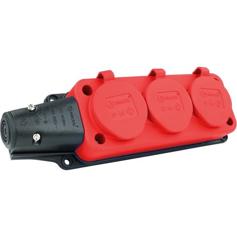 Steckdosenleiste mit 3 Steckdosen, 16 A, 230 V, ohne Kabel, roter Schuko-Stecker (1/5)