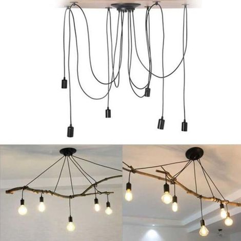 Plafonnier Vintage Antique E27 Lustre Rétro Suspension Luminaire D'Intérieur 6 Têtes Noire (1/5)