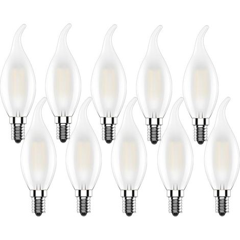 E14 Ampoule LED Bougie,4W Ampoule Flamme,Filament LED Blanc Chaud 2700K,Edison Lampe Forme de Bougie 400LM,Non Dimmable,Mat,10 Pièces [Classe énergétique E] (1/5)