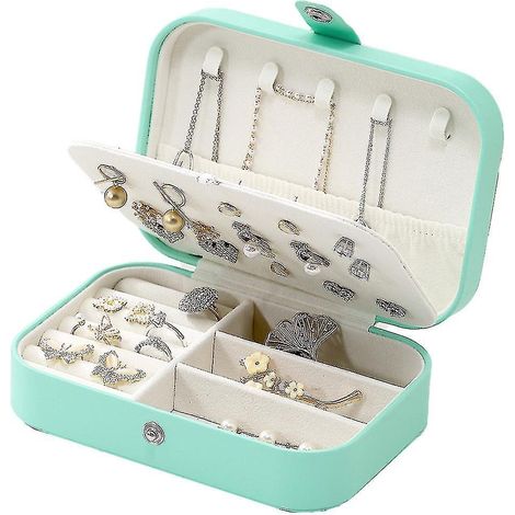 Boîte à bijoux de voyage, boîte à bijoux en PU pour femmes et filles, mini étui de voyage portable pour boucles d'oreilles, couleur vert clair. (1/5)