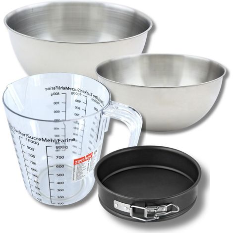 Set pâtisserie avec mini moule à manqué 16 cm, 2 bols à mixer, verre mesureur et spatule Zenker (1/5)