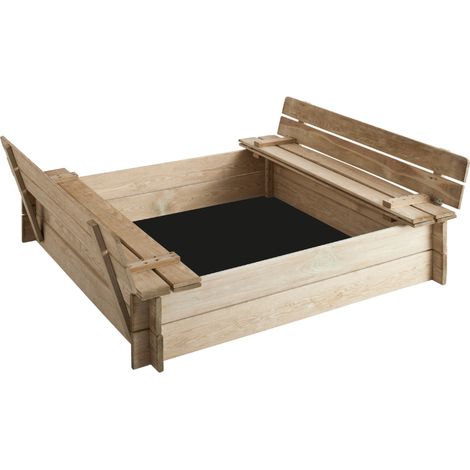 Jardipolys – Bac à sable 120x120cm en pin autoclave – 3 positions : ouvert, semi-ouvert, fermé – Livré pré-assemblé avec accessoires de fixation (1/5)