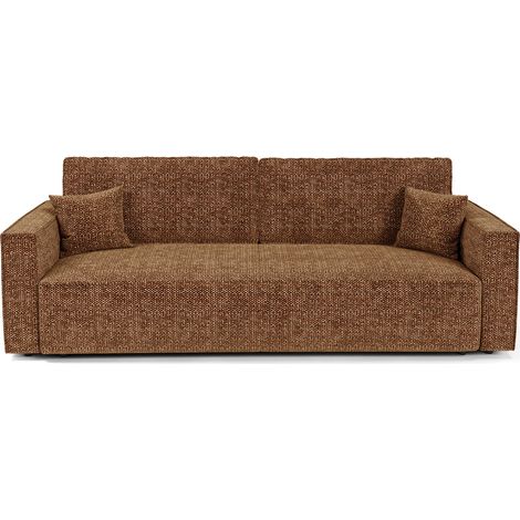 Canapé convertible avec coffre 3 places en tissu effet tweed caramel (1/5)