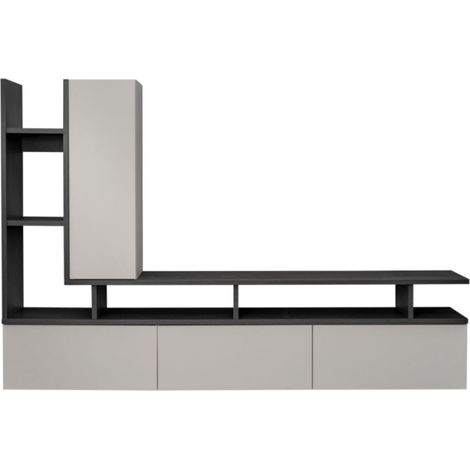 Composizione murale CRONOS - Mobile TV e contenitori sospesi - Rovere Grafite e Cashmere