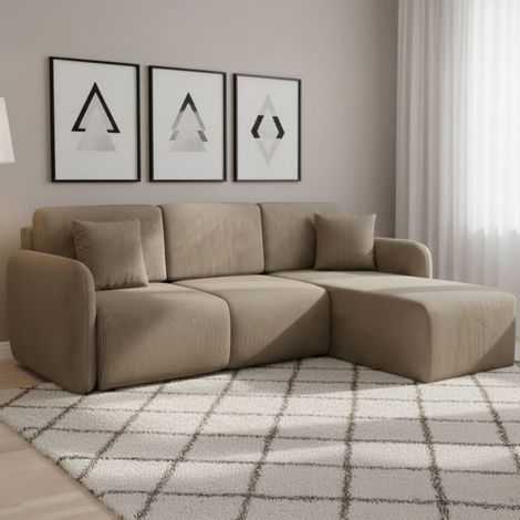 Sofá Cama con Chaise Longue Ranco, Almacenamiento, Reversible, Reclinable, 245x185 cm Gris Taupe\ Taupe\ (1/5)