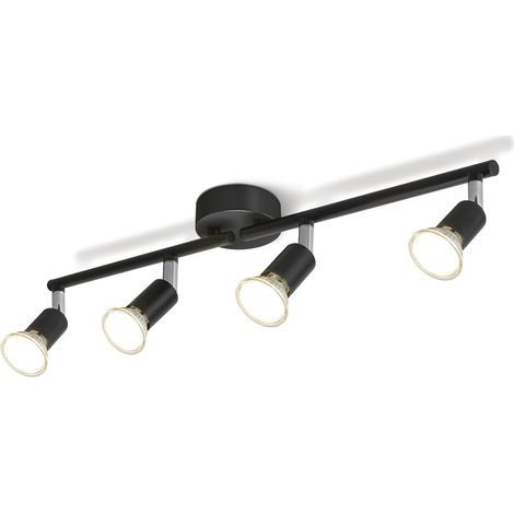 Lámpara de techo LED de cuatro luces, giratoria 330°, ideal para dormitorio, cocina o pasillo, bombilla GU10, negro (sin bombilla) (1/5)