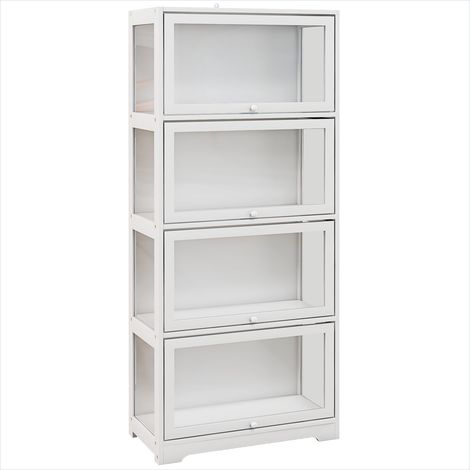 Bibliothèque Vitrine 4 niveaux avec portes coulissantes blanc MDF (1/5)