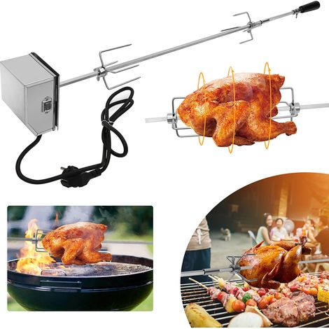 Randaco 107 cm Edelstahl Grillspieß Set mit Motor 220–240V, Elektrischer Drehspieß inkl. 2 Fleischklammern & 2 Fleischnadeln, BBQ Rotisserie