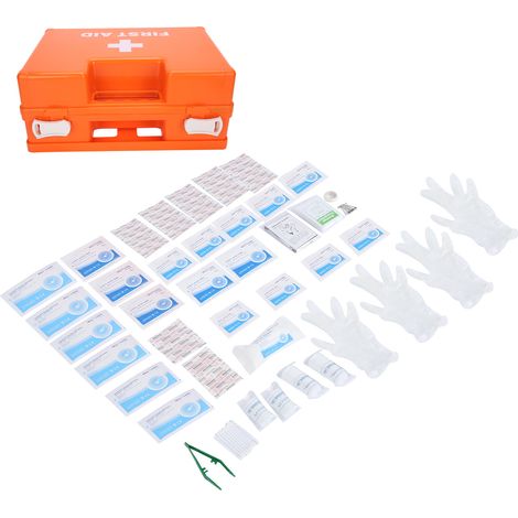 Trousse de premiers secours de 19 pièces pour l'extérieur et la maison, comprenant des bandages, de la gaze et des outils de soins des plaies, avec boîte de rangement. (1/5)