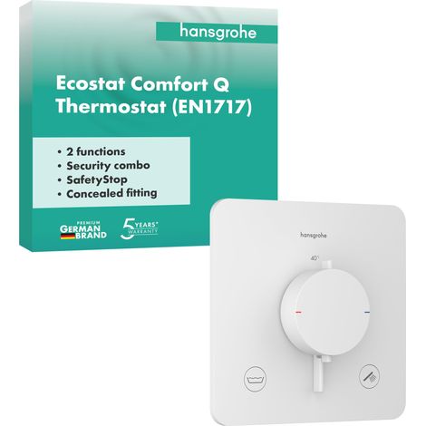 Ecostat Comfort Q - Mitigeur de douche thermostatique incl. combinaison de sécurité, Robinet de douche encastré avec arrêt de sécurité à 40°C, 2 sorties, Blanc mat, 33717700 (1/5)