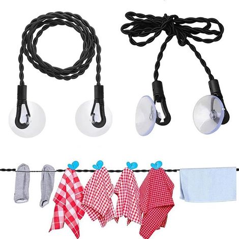 cordes à linge extensibles - Avec crochets et ventouses - Corde à linge - Étendoir à linge - Corde à linge de voyage - Corde à linge invisible - 1,5 m - Extensible à 2,5 m - Idéale pour le camping et 