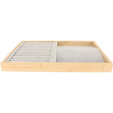 Plateau de présentation à bijoux empilable, résistant aux rayures, avec insert pour tiroir à bijoux (boucles d'oreilles, colliers, bracelets, broches, gris). (1/5)