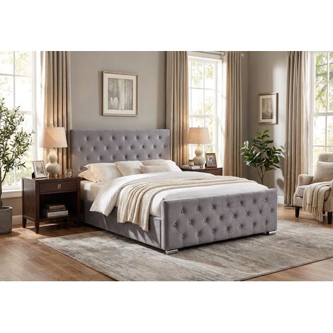Lit 2 places 140x190 cm velours gris sommier inclus PRESTIGE (1/5)