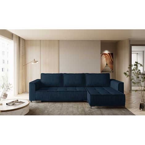 Ecksofa Schlafsofa Sofa JUNA Stoff Terra Dunkelblau Ottomane Rechts (1/4)