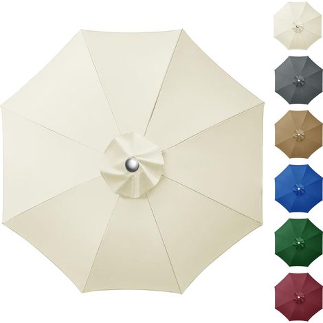 Housse de rechange pour parasol de terrasse, 3 m, 8 baleines, toile en tissu, auvent de rechange, pour cour, jardin, plage, piscine, blanc crème (1/5)