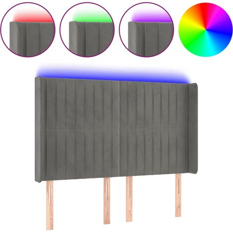 Testiera Testata del letto a LED Grigio Chiaro 147x16x118/128 cm in Velluto (1/4)