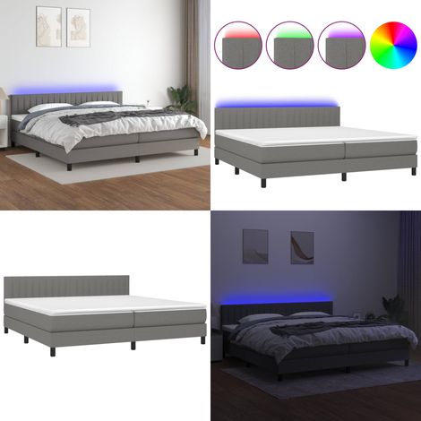 Sommier à lattes de lit et matelas et LED Gris foncé 200x200 cm - Sommier Tapissier - Lit Plateforme - Lit Avec Led - Matelas À Ressorts Ensachés - Têtière Ajustable - Home & Living (1/5)