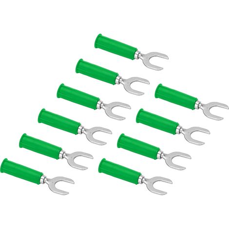 Lot de 10 connecteurs de câbles à fourche en laiton, aspect PVC, trou de 4 mm (0,2 po), fiche électrique de type U de 8 mm (0,3 po), vert (1/5)