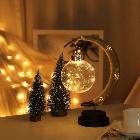 Boule de Lune LED Modélisée Lampe de Table Boule à Vœux Décoration Lampe de Chambre Veilleuse Blanc Chaud (1/2)