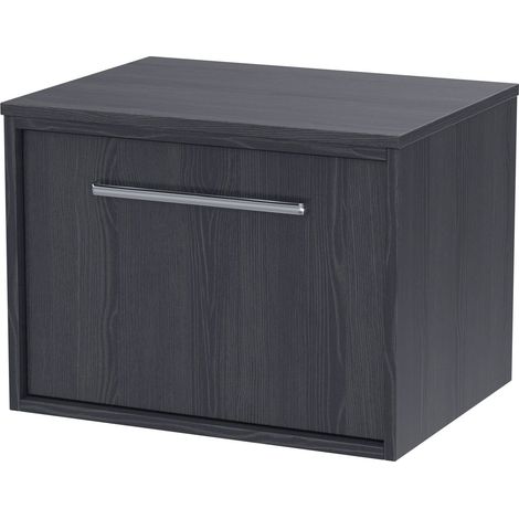 Sturbridge Contemporary 1 Drawer Wall Hung Vanity Unit with Laminate Worktop , 600mm, Graphite Grey Woodgrain