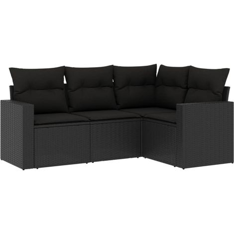 Maison Exclusive - Set Divani da Giardino 4 pz con Cuscini Nero in Polyrattan (1/3)